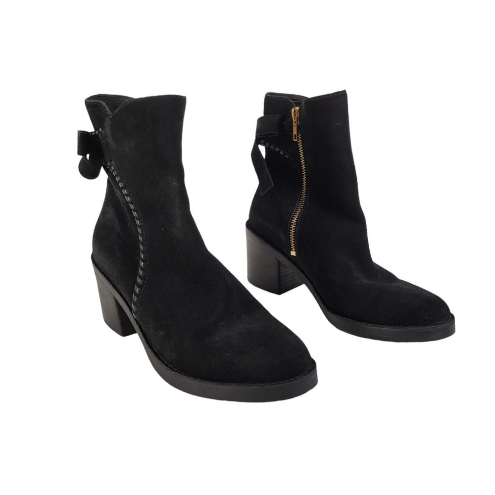 UGG FRAISE Black Suede Leather Whipstitch Back Bow Boot Women Size 7
